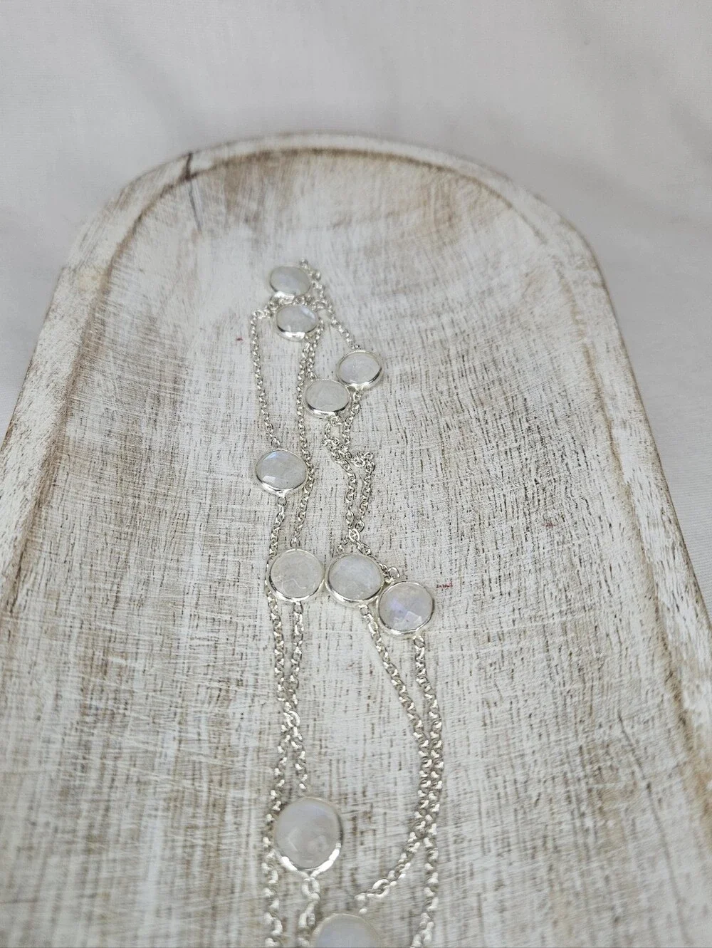 Sterling Silver Sri Lanka Moonstone Station Necklace 36